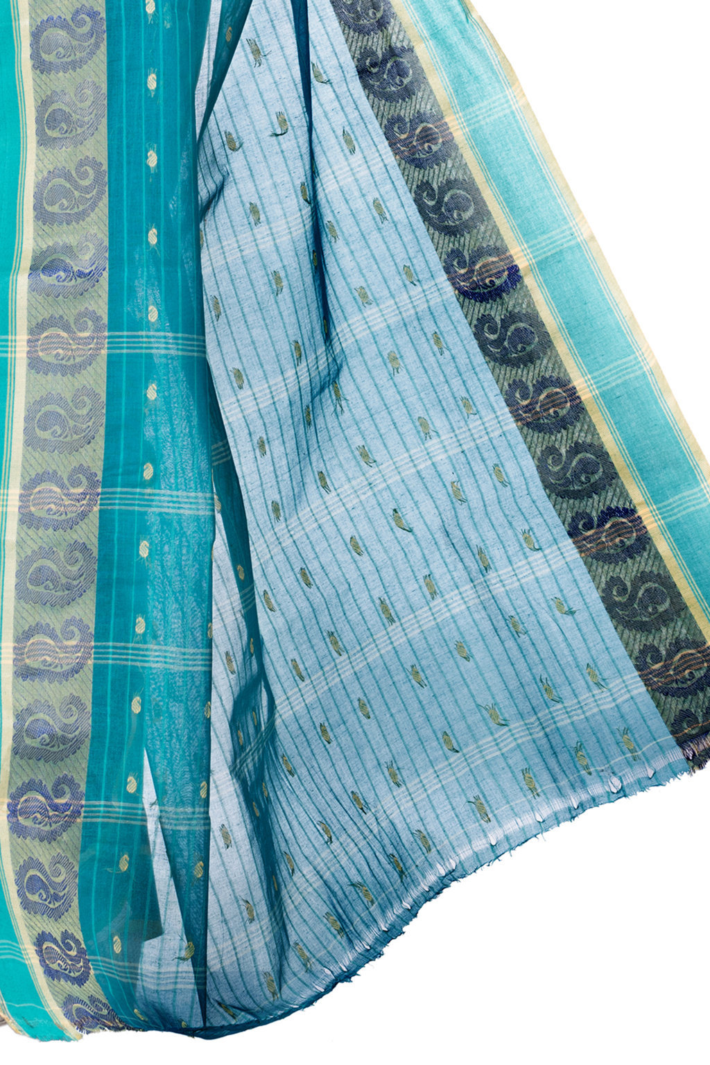 Dark Green Pure Cotton Kolka_Guti Tant Saree (5134)